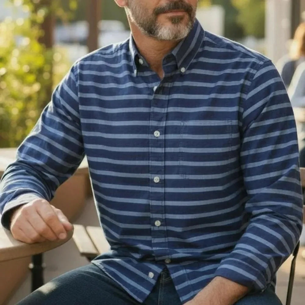 J.Crew Men’s Lightweight Cotton Striped Blue Button Down Shirt Size Large